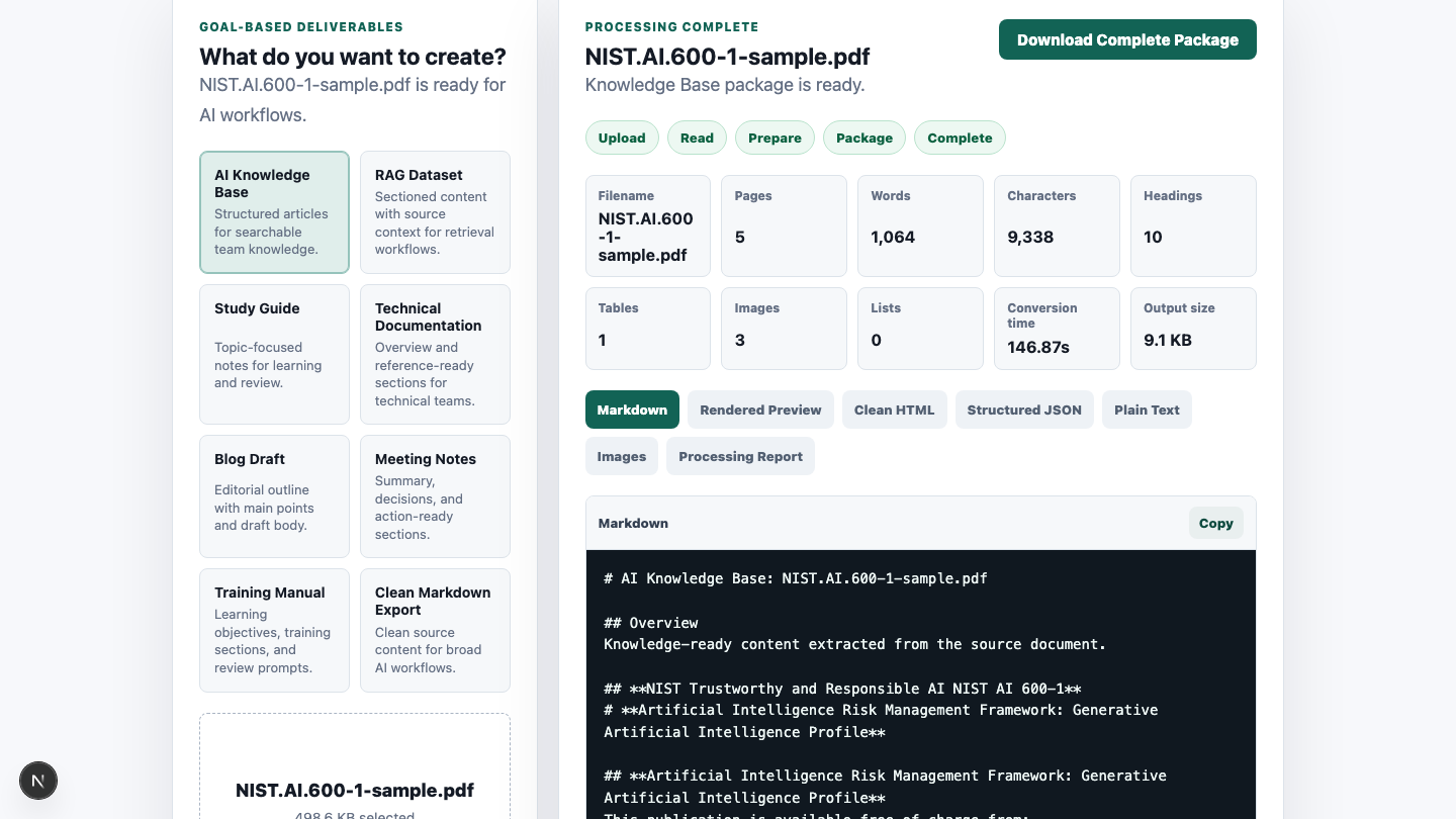 RelayWorks Markdown output